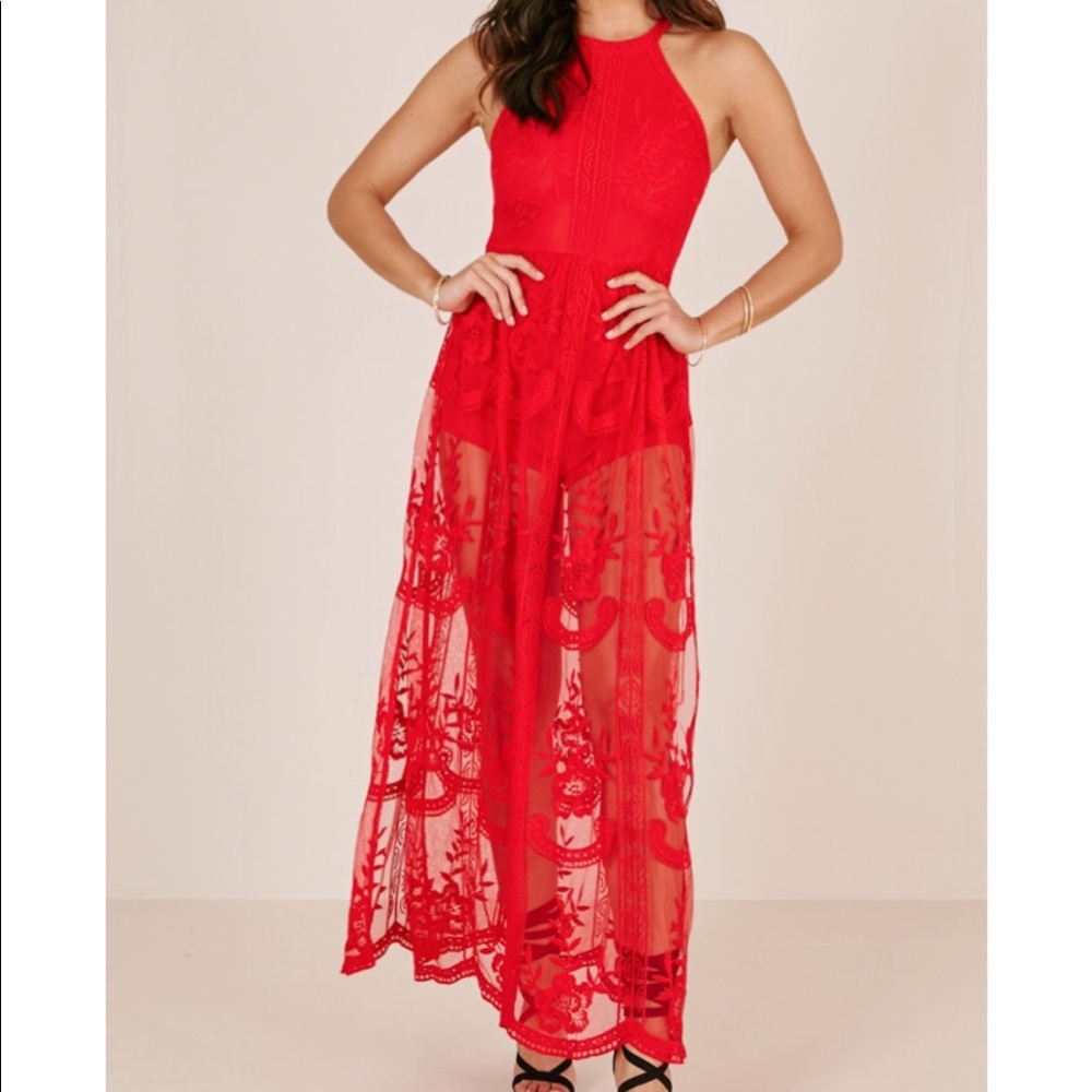 Honey Belle Red Lace Maxi Dress